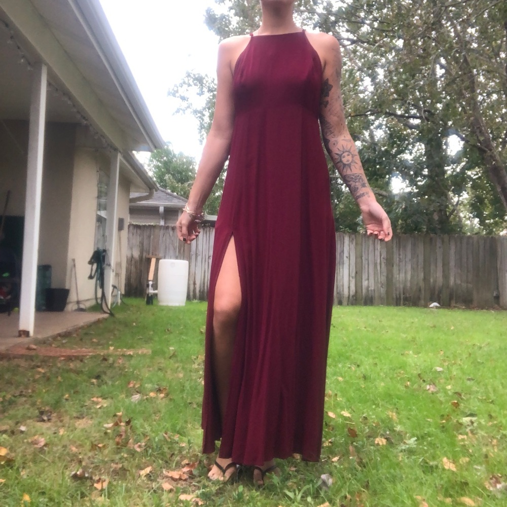 Red Forever 21 long double slit dress
